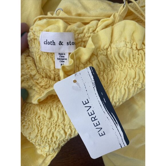 New Cloth & Stone Smocked Squareneck Babydoll y2k Peplum Tank Top Yellow Sz M - Picture 4 of 5